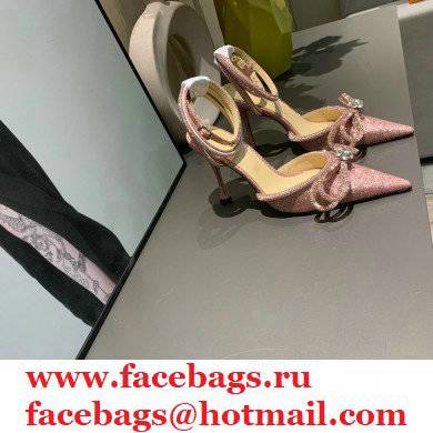 Mach & Mach 9cm heel Double Bow Crystal-Embellished Glittered Pumps pink